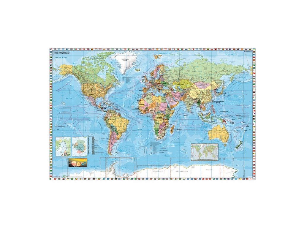 Nástenná mapa, 136x96 cm, kovová lišta, Krajiny sveta, STIEFEL - výrobok v AJ