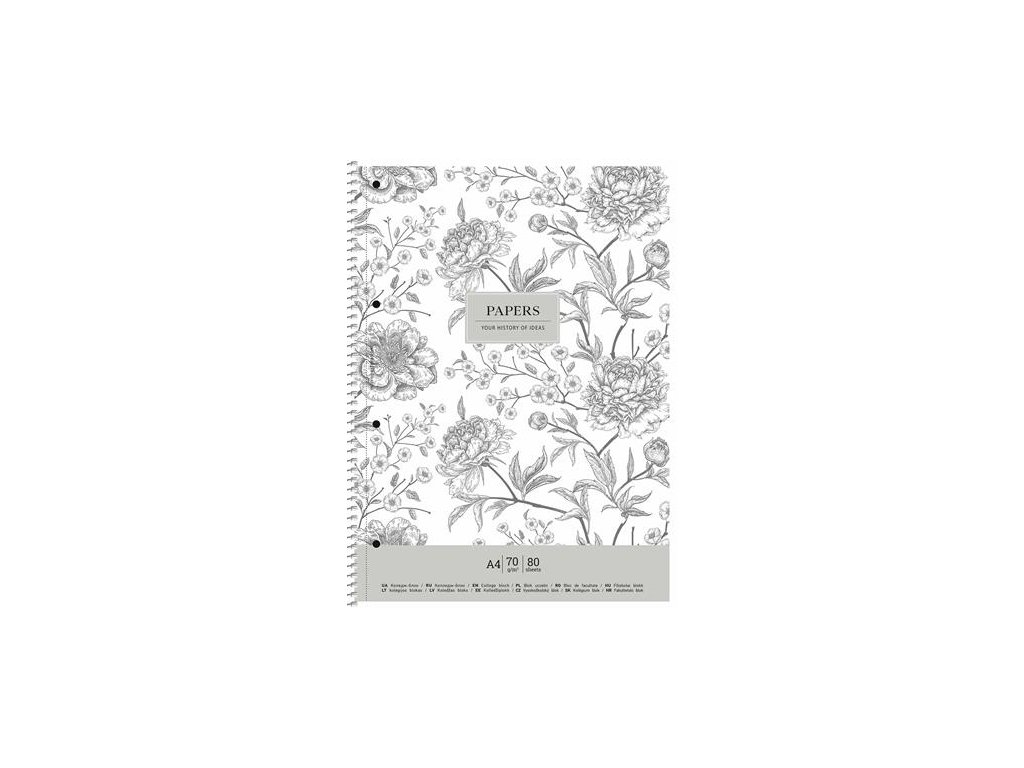 Špirálový zošit, linajkový, A4+, 80 listov, SHKOLYARYK "Vintage flowers", mix