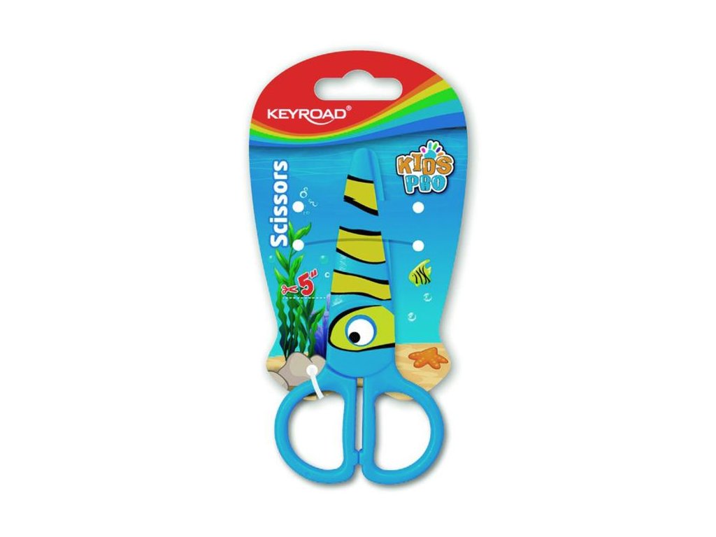 Školské nožnice KEYROAD, blister, motív ryba, modré