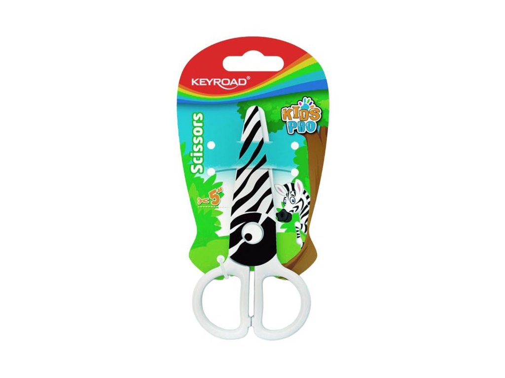 Školské nožnice KEYROAD, blister, motív zebra, biele a čierne