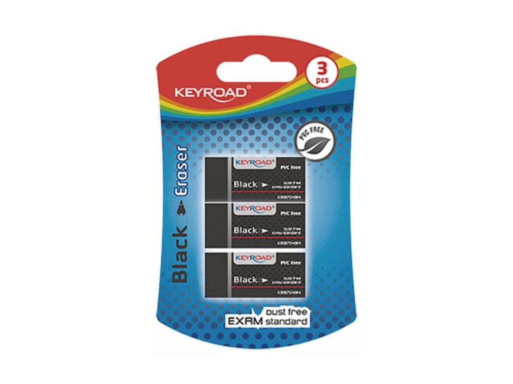 Guma KEYROAD Black, blister 3 ks, čierna