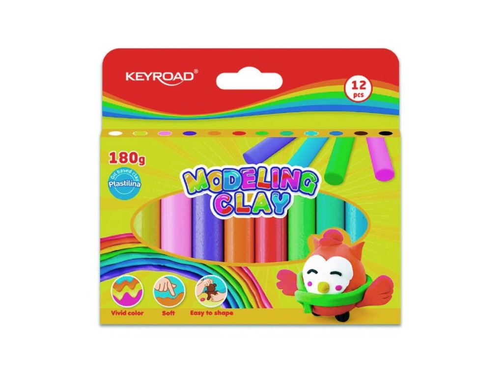 Plastelína KEYROAD neónová, blister 12 ks, mix farieb