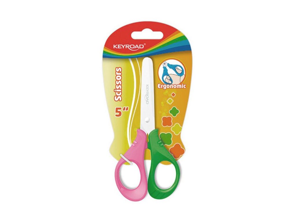 Školské nožnice KEYROAD ergonomické, blister, mix farieb