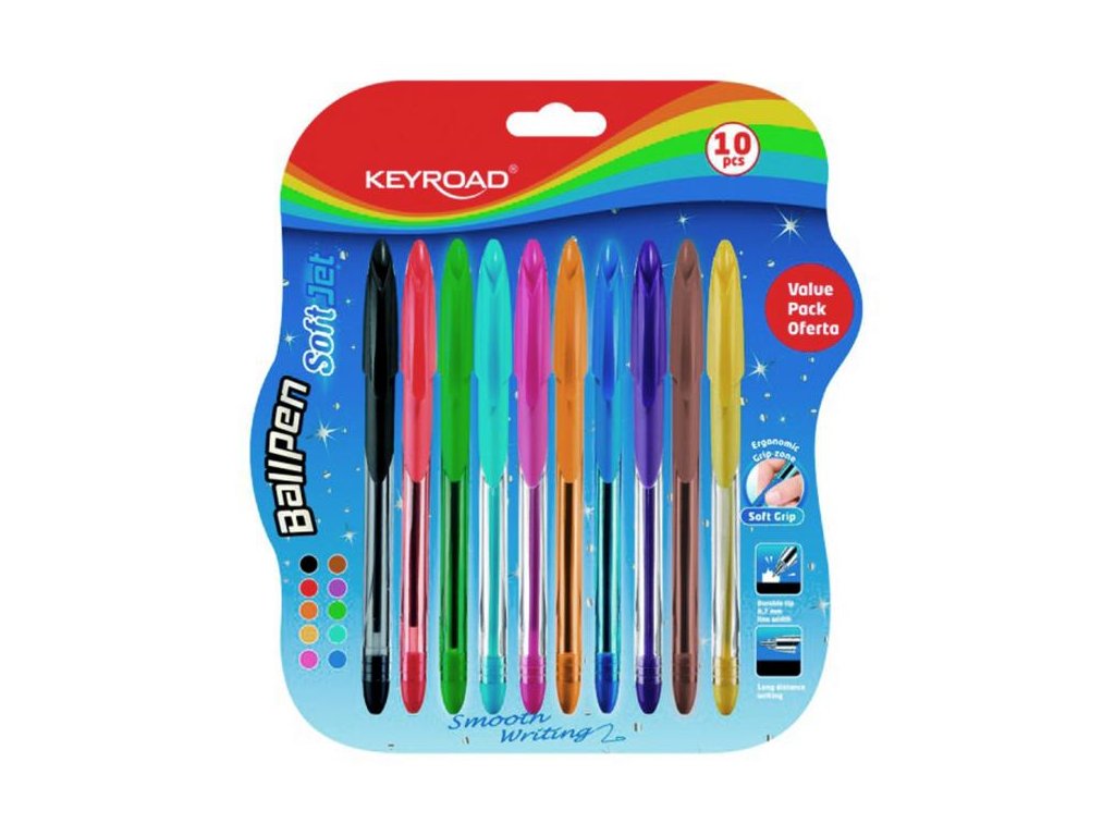 Guľôčkové pero KEYROAD Soft Jet 0,7 mm, blister 10 ks, mix farieb