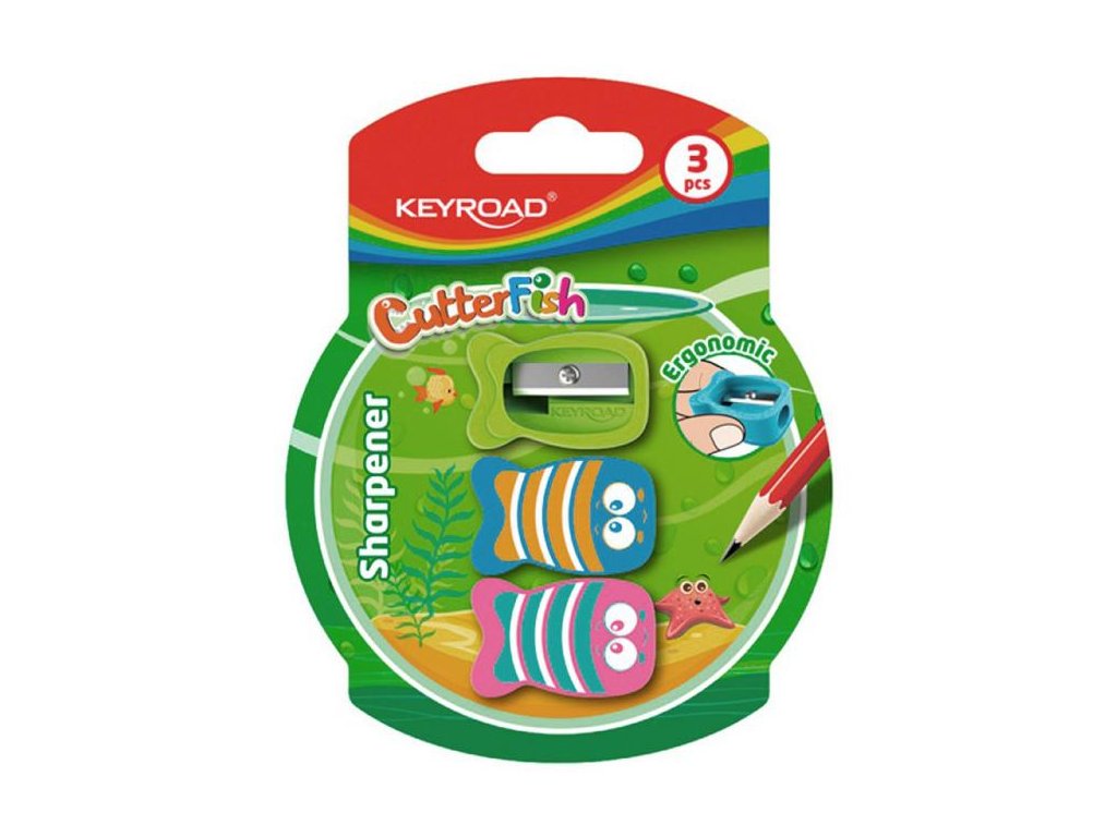 Strúhadlo KEYROAD CUTTER FISH plastové, blister 3 ks, mix farieb