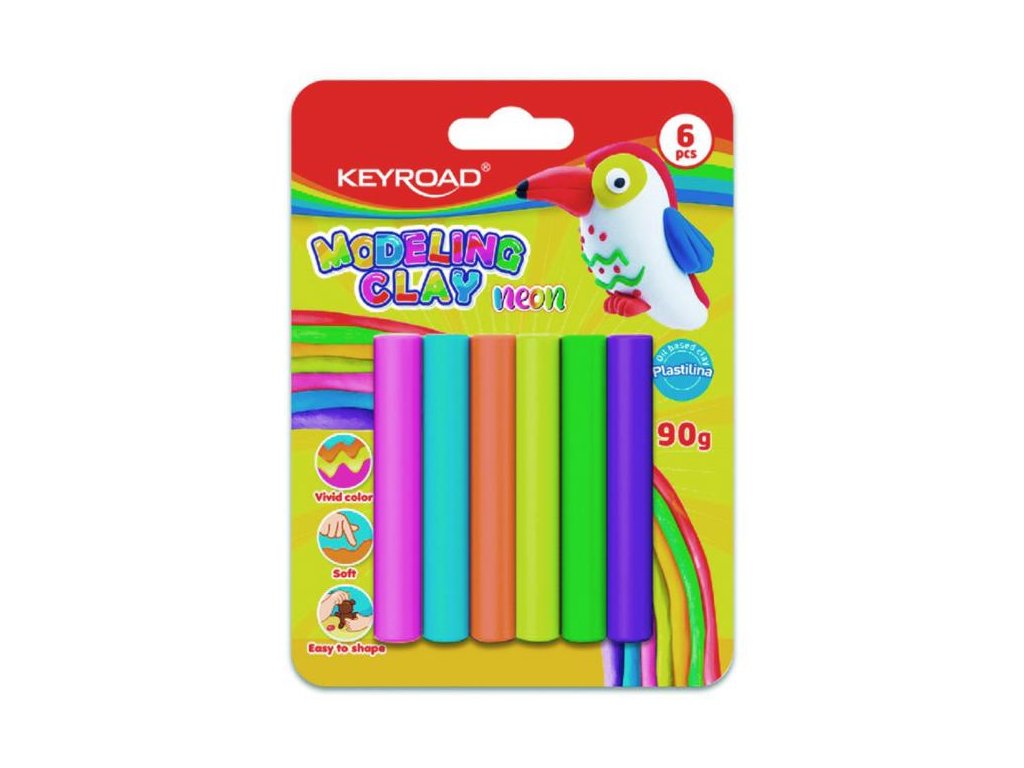 Plastelína KEYROAD neónová, blister 6 ks, mix farieb
