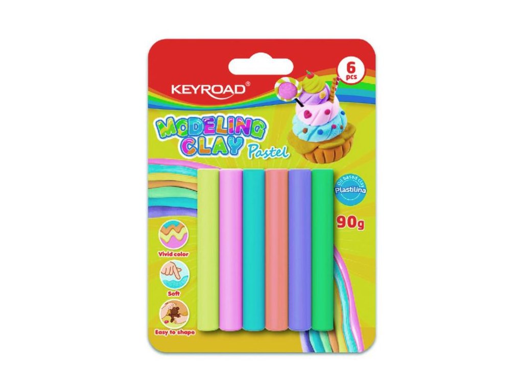 Plastelína KEYROAD pastel, blister 6 ks, mix farieb
