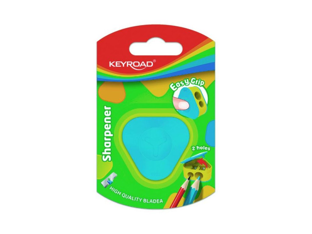 Strúhadlo KEYROAD plastové s dvomi otvormi, blister, mix farieb