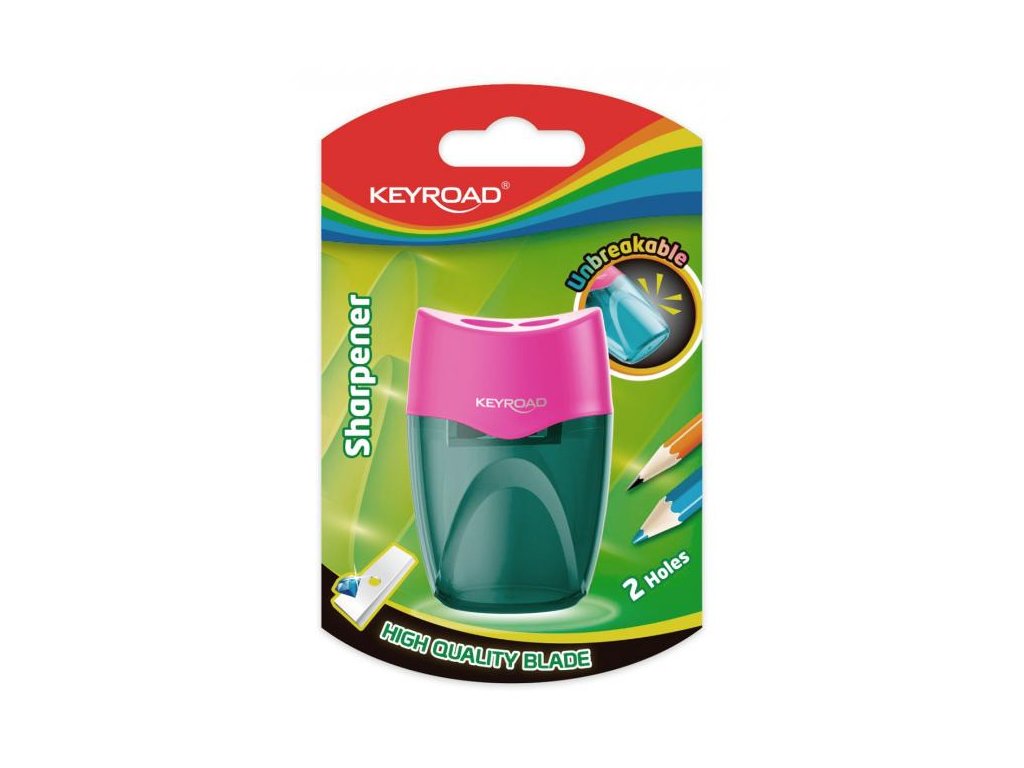 Strúhadlo KEYROAD plastové s dvomi otvormi, blister, mix farieb