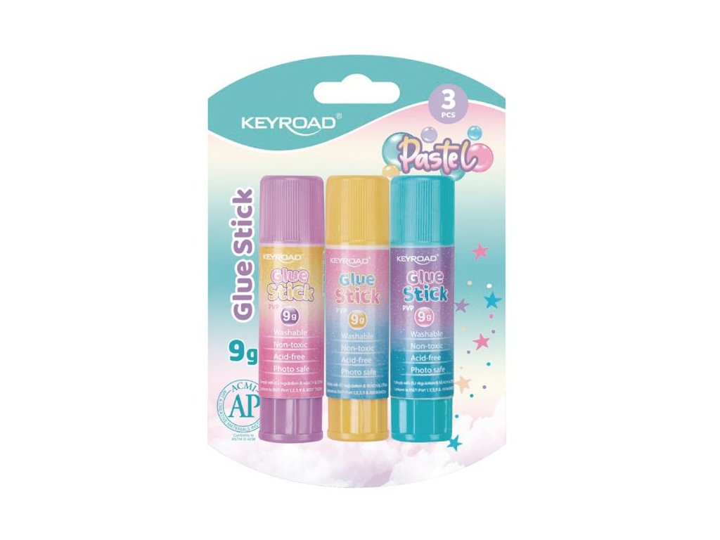 Lepiaca tyčinka KEYROAD Pastel, blister 3 ks, mix farieb