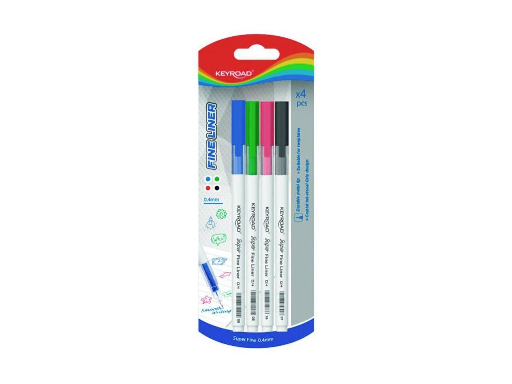 Sada linerov KEYROAD Fine 0,4 mm, blister 4 ks, mix farieb