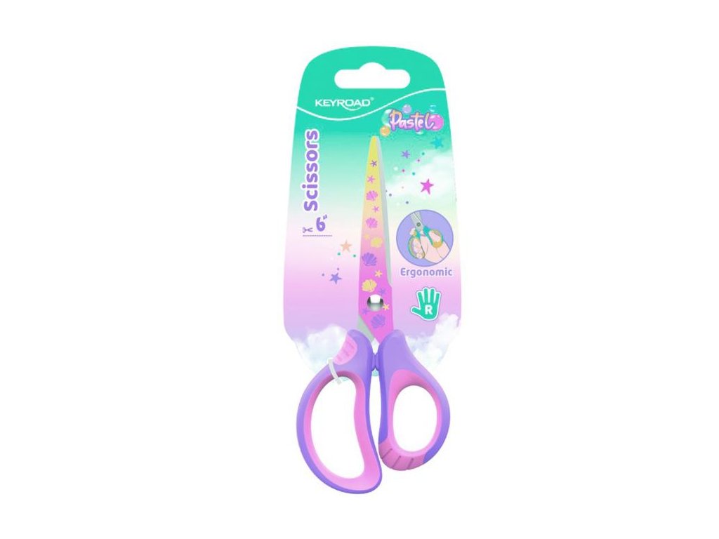 Nožnice KEYROAD s potlačou Pastel Deco ergonomické, blister, mix farieb