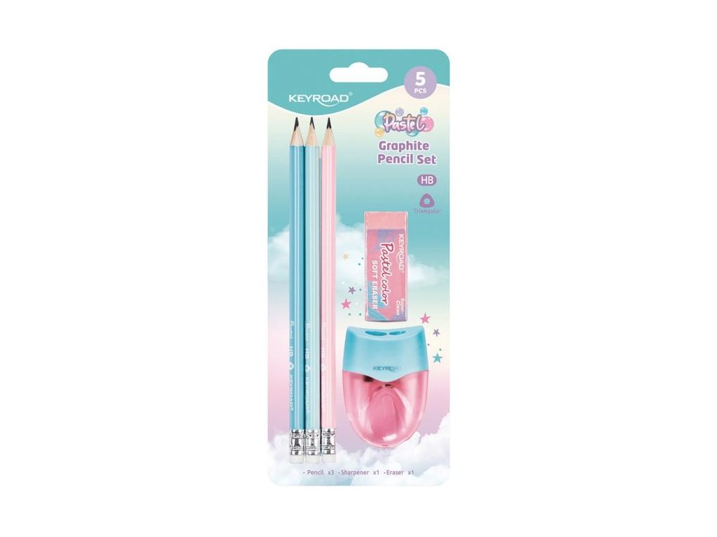 Súprava školských pomôcok KEYROAD Pastel, blister 5 ks, mix farieb
