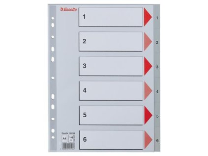 Register, plastový, A4, 1-6, ESSELTE, sivá