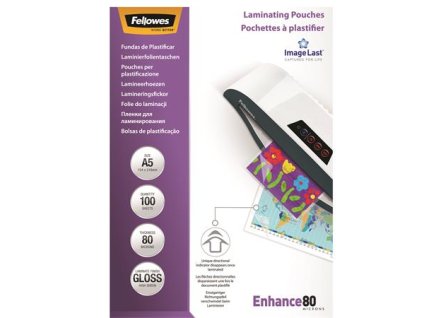 Laminovacia fólia za tepla, 80 mikr., A5, lesklá, 100 ks,  FELLOWES