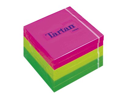 Samolepiaci bloček, 76x76 mm, 100 listov, 6 bločkov/bal, TARTAN, mix neónové farby