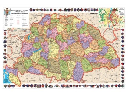 Podložka na stôl, obojstranná,"Szent Korona országai/Történeti emlékek - Historická mapa Maďarska/Pamiatky "výrobok v MJ