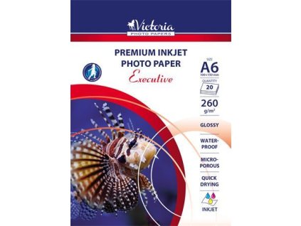 Fotopapier, pre atramentovú tlač, A6, 260 g, vysokolesklý, VICTORIA PAPER "Executive"