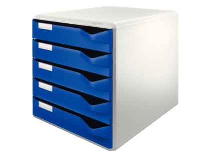 Zásuvkový box na dokumenty, plastový, 5 zásuviek, LEITZ "Standard", modrý