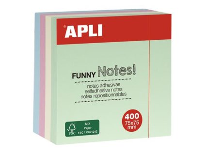 Samolepiaci bloček, 75x75 mm, 400 listov, APLI, pastelový