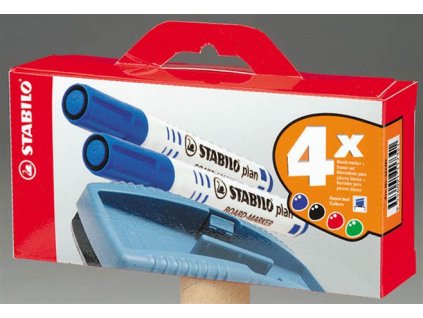 Popisovač na tabule, 2,5-3,5 mm, kužeľový hrot, STABILO "Plan", so stierkou na tabule, mix farieb