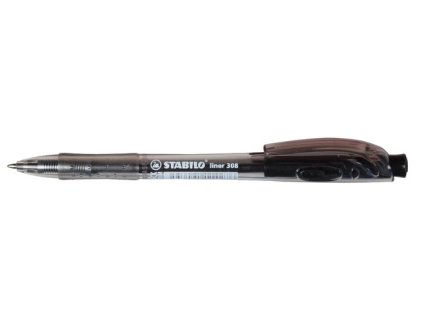 Guľôčkové pero, 0,38 mm, stláčací mechanizmus, STABILO "Liner 308", čierne
