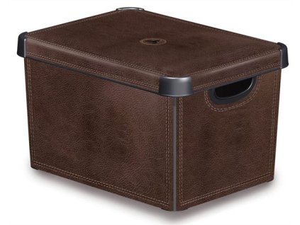 Odkladací box, s vekom, 22 l, efekt kože, CURVER " Deco L"