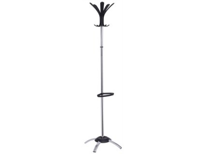 Podlahový vešiak, kovová konštrukcia, čierne vešiaky, ALBA "Cleo", chróm