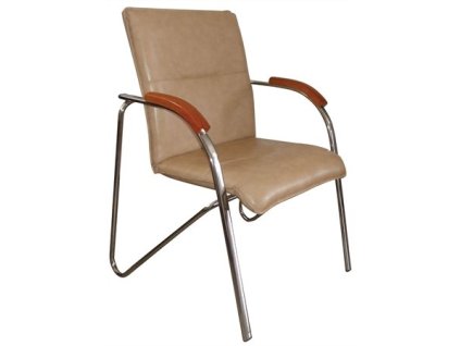 Konferenčná stolička, koženka, chrómová oceľ, opierky rúk: čerešňa, "Sabina", béžová
