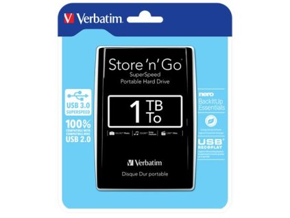 2,5" HDD (pevný disk), 1TB, USB 3.0, VERBATIM, čierny