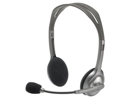Náhlavné slúchadlá, s mikrofónom, LOGITECH "H110", sivá