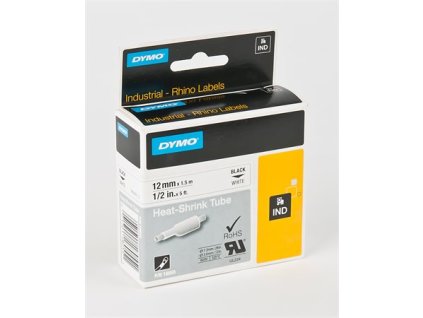 Zmršťovacia bužírka, pre štítkovače, 12 mm x 1,5 m, DYMO "Rhino", biela/čierna