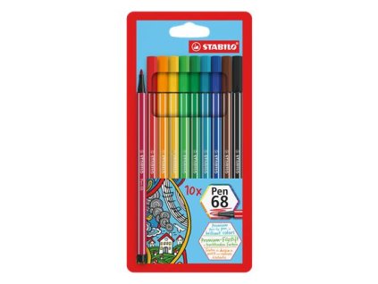 Popisovač, sada, 1 mm, STABILO "Pen 68", 10 rôznych farieb