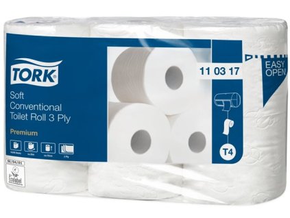 Toaletný papier, T4 systém, 3-vrstvový, priemer: 12 cm, Premium, TORK "Soft", biela