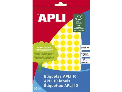 Etikety, okrúhle, priemer: 10 mm, ručne popisovateľné, farebné, APLI, žlté, 1008 etikiet/bal