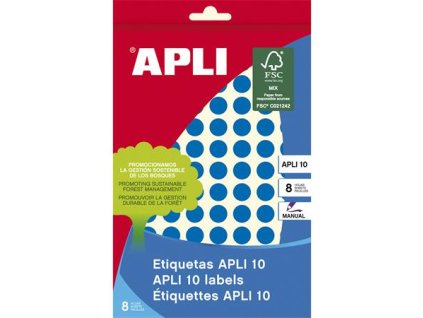 Etikety, okrúhle, priemer: 10 mm, ručne popisovateľné, farebné, APLI, modré, 1008 etikiet/bal