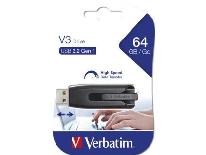 USB kľúč, 64GB, USB 3.2, 60/12 MB/sec, VERBATIM "V3", čierno-sivá
