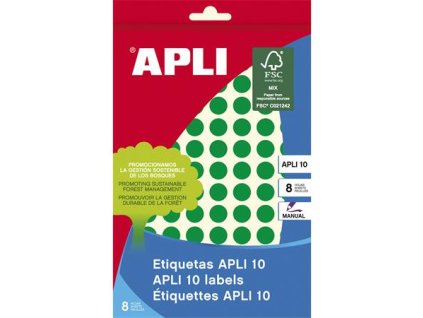 Etikety, okrúhle, priemer: 10 mm, ručne popisovateľné, farebné, APLI, zelené, 1008 etikiet/bal