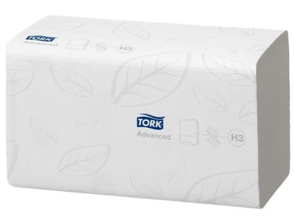 Papierové utierky, Z ohyb, 2 vrstvové, 250 listov, H3 systém, Advanced, TORK "Singlefold", biele