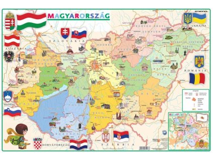 Podložka na stôl, "Administratíva Maďarska/Geografická mapa - Magyaro. közigaz./domborzata" gyerekeknek - výrobok v MJ