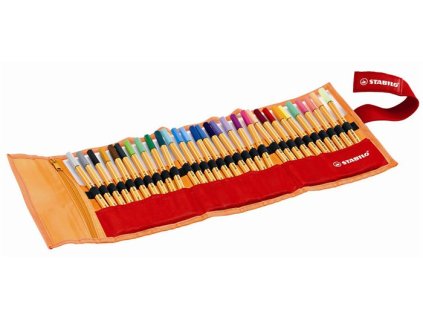 Liner, sada, 0,4 mm, rolovacie puzdro, neónové farby, STABILO "Point 88", 30 rôznych farieb