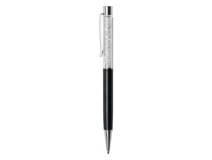 Guľôčkové pero, s bielym krištáľom SWAROVSKI®, 14 cm,  ART CRYSTELLA, čierna