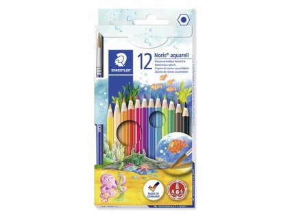 Akvarelové ceruzky, sada, šesťhranné, so štetcom, STAEDTLER "Noris® aquarell 144 10", 12 rôznych farieb