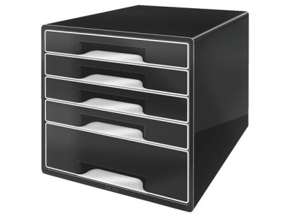 Zásuvkový box na dokumenty, plastový, 5 zásuviek, LEITZ "Cube", čierny