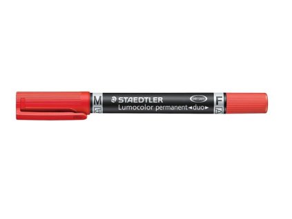 Permanentný popisovač, F/M, 0,6/1,5 mm, kužeľový, s 2 hrotmi, STAEDTLER "Lumocolor Duo", červený