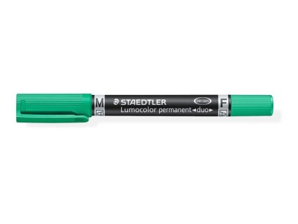 Permanentný popisovač, F/M, 0,6/1,5 mm, kužeľový hrot, s 2 hrotmi, STAEDTLER "Lumocolor Duo", zelený