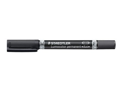 Permanentný popsiovač, F/M, 0,6/1,5 mm, kužeľový hrot, s 2 hrotmi, STAEDTLER "Lumocolor Duo", čierny