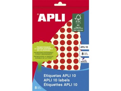 Etikety, okrúhle, priemer: 10 mm, ručne popisovateľné, farebné, APLI, červené, 1008 etikiet/bal