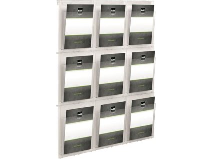 Stojan na katalógy, nástenný, A4, 9 priečinkov, HELIT "Placativ", priehľadný