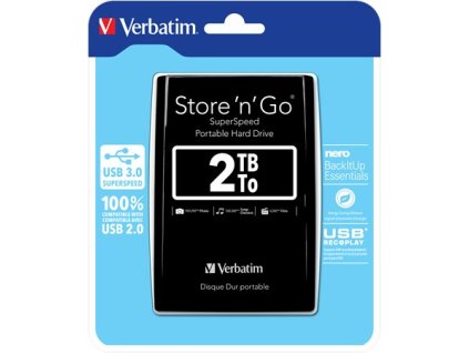 2,5" HDD (pevný disk), 2TB, USB 3.0, VERBATIM, čierny